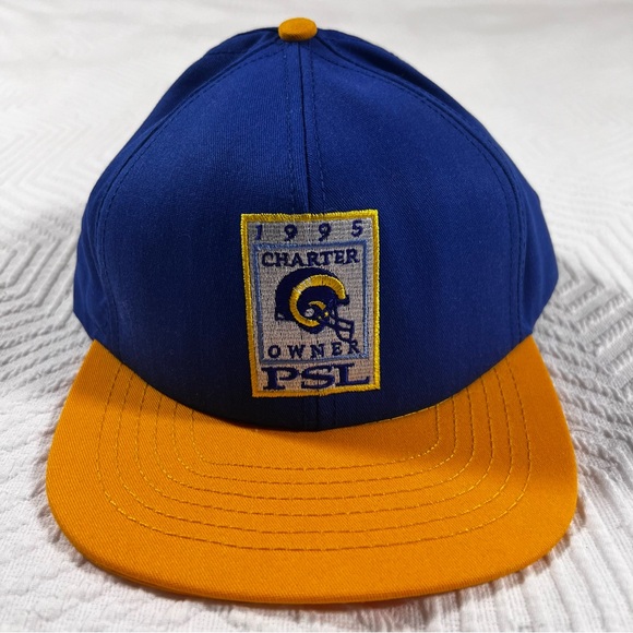Vintage 1995 St. Louis Rams Charter Owner PSL Adjustable Hat Cap Blue Yellow EUC - Picture 1 of 7